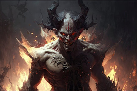 demon, tormenting the souls of the damned in hellfire, created with generative aiの素材