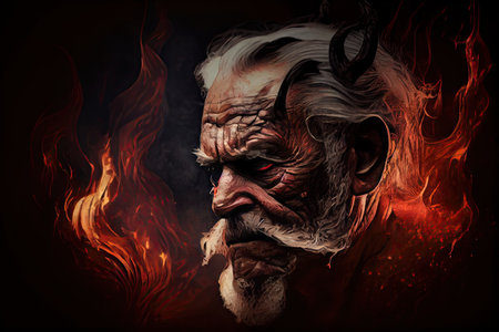 dreamer in hell mystifying enigmatical character devilish old man, created with generative aiの素材