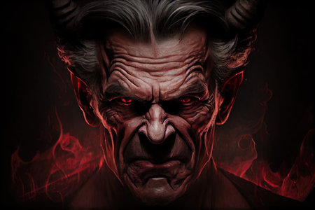 supernatural evil embodiment of hellish wickedness in form of devilish old man, created with generative aiの素材