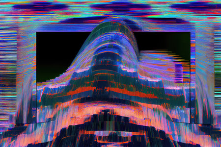 digital glitch effect of a monitor displaying static and distorted images., created with generative aiの素材