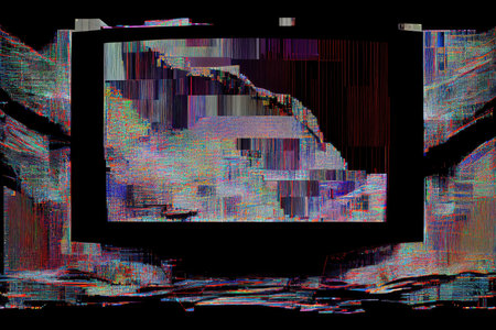 digital glitch effect of a monitor displaying static and distorted images., created with generative aiの素材