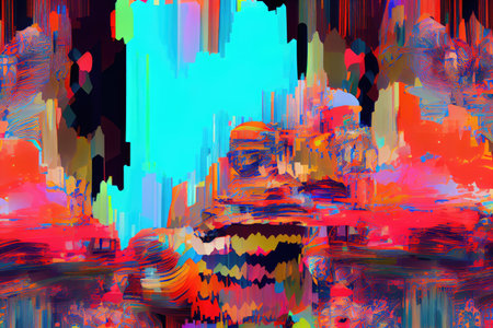 an abstract digital glitch effect, with bright colors and intricate patterns, created with generative aiの素材