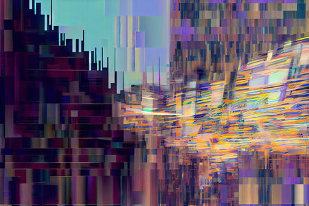 a chaotic digital glitch that shows distorted images and video, with static and pixelation effects., created with generative aiの素材