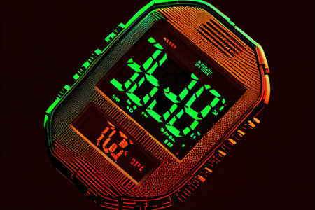 a glitchy digital stopwatch with a distorted countdown to zero, created with generative aiの素材