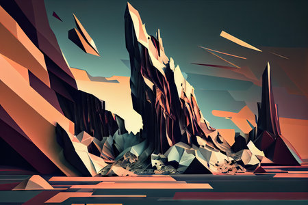 a glitchy, abstract digital landscape, with sharp angles and distorted shapes, created with generative aiの素材