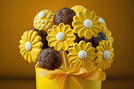 bright yellow flowers bouquet like as candies for birthday greetings, created with generative aiの素材