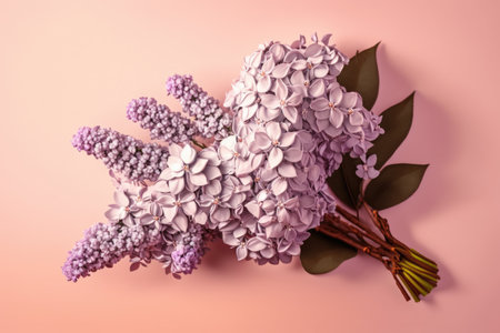 light lilac flowers bouquet like as candies on pink background, created with generative aiの素材