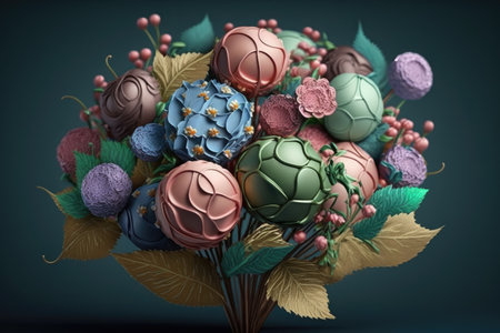 beautiful flowers bouquet like as candies and green stems, created with generative aiの素材