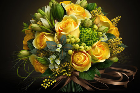 bright beautiful yellow bouquet of flowers like as candies for congratulations, created with generative aiの素材
