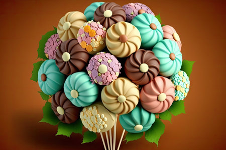 sweet lovely flowers bouquet like as candies for birthday greetings, created with generative aiの素材