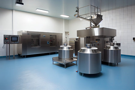 modern food production facility, with advanced technologies and equipment, created with generative aiの素材