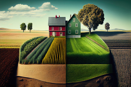 farm, with crops of different varieties and stages of growth, created with generative aiの素材