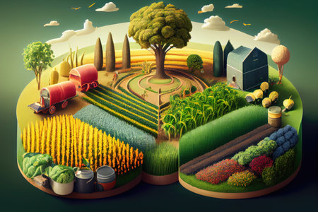 farm, with crops of different varieties and stages of growth, created with generative aiの素材