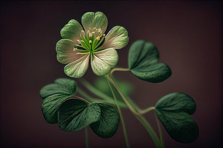 delicate four-leaf green clover for summer fragrant flowers, created with generative aiの素材