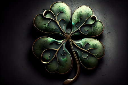 magic symbol of good luck and prosperity in form of four-leaf green clover, created with generative aiの素材
