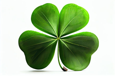 large four-leaf green clover isolated on white background, created with generative aiの素材