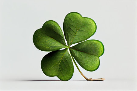 white background with four-leaf green clover isolated on side, created with generative aiの素材