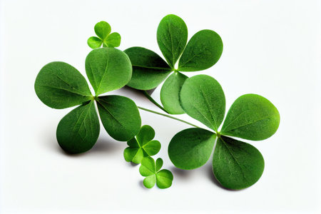 small green clover with two and two leaves isolated on white background, created with generative aiの素材