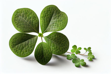 small green clover with four-leaf green clover isolated on white background, created with generative aiの素材