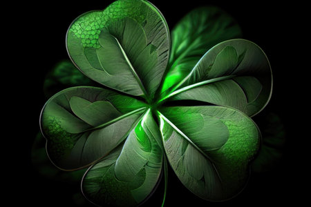 secret symbol of good luck and prosperity green four-leaf green clover, created with generative aiの素材
