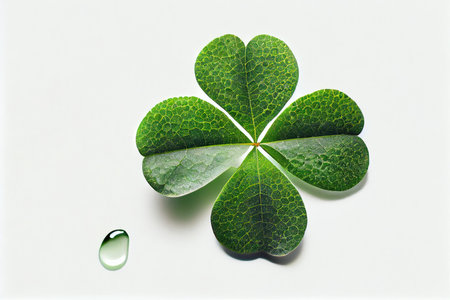 way to success and wealth small four-leaf green clover on white background, created with generative aiの素材