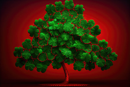 christmas tree with little red four-leaf green clover, created with generative aiの素材