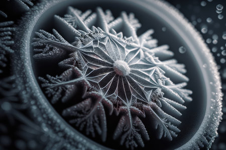 close-up of tire, with snowflakes and ice crystals visible, created with generative aiの素材