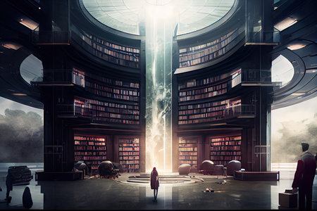 high-tech library, where information is accessed and shared with ease, created with generative aiの素材