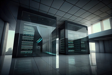 glass walls and elegant design at futuristic library data center, created with generative aiの素材