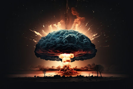 nuclear bomb explosion in night sky, with stars shining bright, created with generative aiの素材