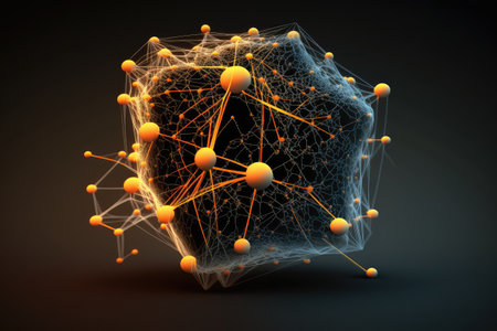 neural network, with nodes and connections visualized in 3d, created with generative aiの素材