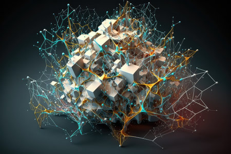 neural network, with nodes and connections visualized in 3d, created with generative aiの素材