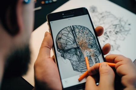 person, using neural network to design new smartphone, created with generative aiの素材