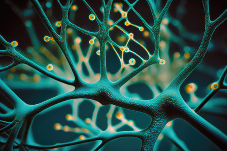 close-up of neural network, with individual neurons visible, created with generative aiの素材