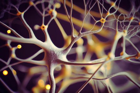 close-up of neural network, with individual neurons visible, created with generative aiの素材