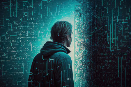 person, using neural network to navigate a confusing maze, created with generative aiの素材