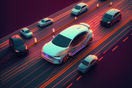 person, designing new neural network for autonomous vehicle, created with generative aiの素材