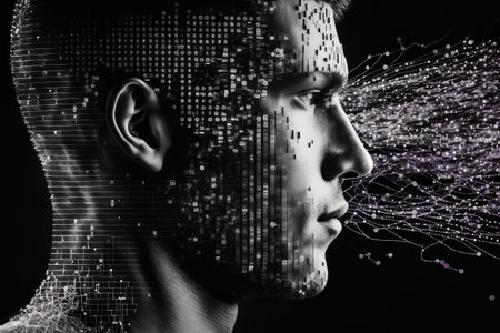 person, using neural network program to analyze complex data stream, created with generative aiの素材