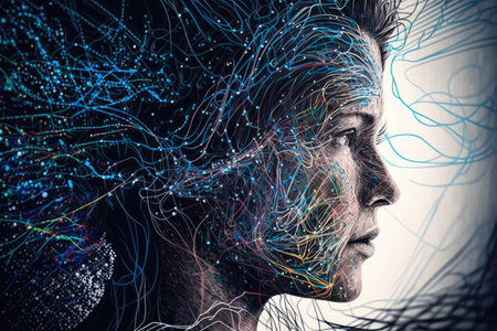 person, using neural network program to analyze complex data stream, created with generative aiの素材