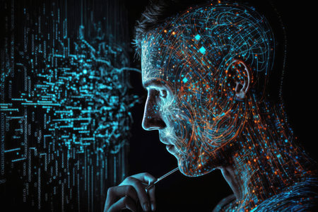 person, using neural network program to analyze complex data stream, created with generative aiの素材