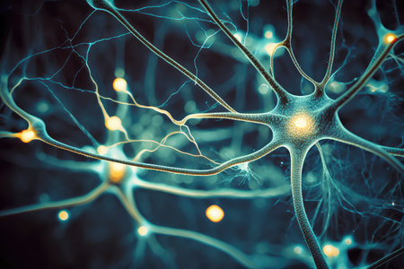 brain, with intricate network of neurons visible, and thoughtfully processing information, created with generative aiの素材