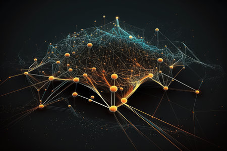 neural network, with visualization of connections and data flow, created with generative aiの素材