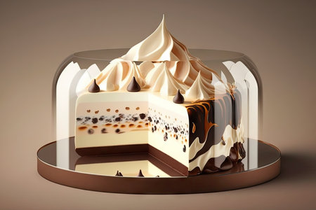 beautiful transparent meringue cake with chocolate pieces and white cream, created with generative aiの素材
