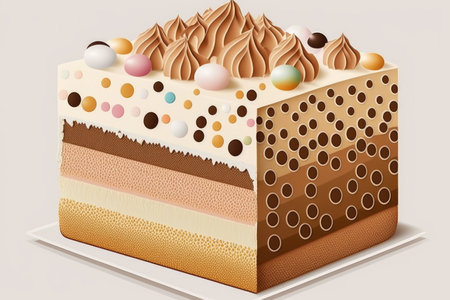 square piece of pastel coffee cream mosaic cake on transparent background, created with generative aiの素材