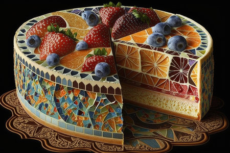 assorted mosaic cake with fruit and cream filling, created with generative aiの素材