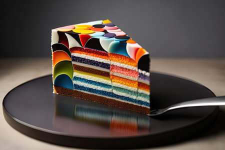 thin slices of delicious multi-colored dessert mosaic cake, created with generative aiの素材