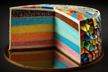 thin slices of delicious multi-colored dessert mosaic cake, created with generative aiの素材