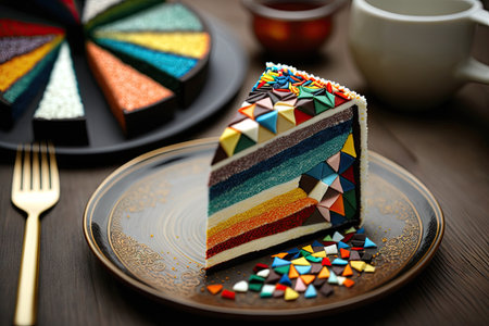 thin slices of delicious multi-colored dessert mosaic cake, created with generative aiの素材