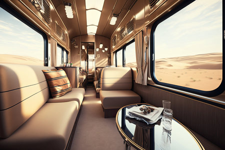 luxury train with sleek, modern design and advanced technology, created with generative aiの素材