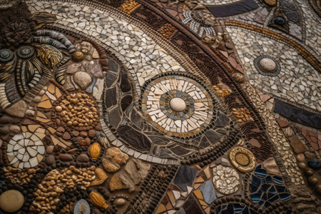 a close-up of an intricate mosaic, with its mix of materials, textures, and patterns visible, created with generative aiの素材